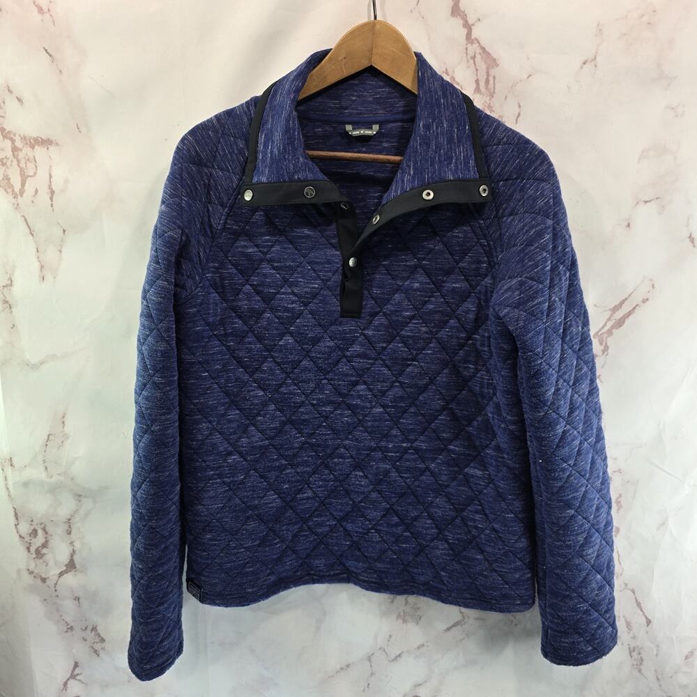 Oiselle Pullover Womens Medium Blue Quilted Heathered Snap Button Mock Neck